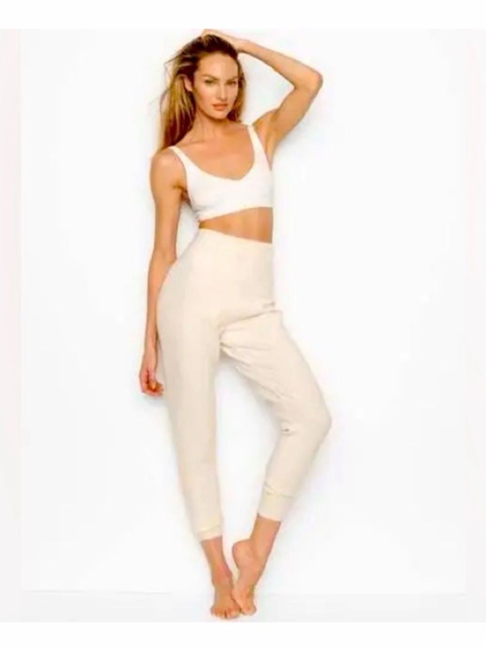 Fashion Nova High-Waist Cropped Jogger Pants in Cream